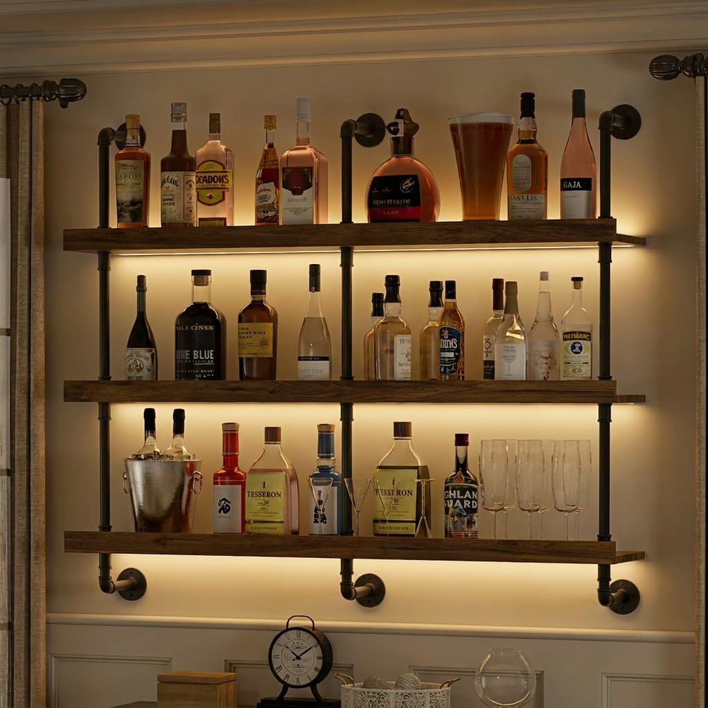 Wine Rack Wall Mount - Настенная винная полка с LED-подсветкой, трехуровневая
